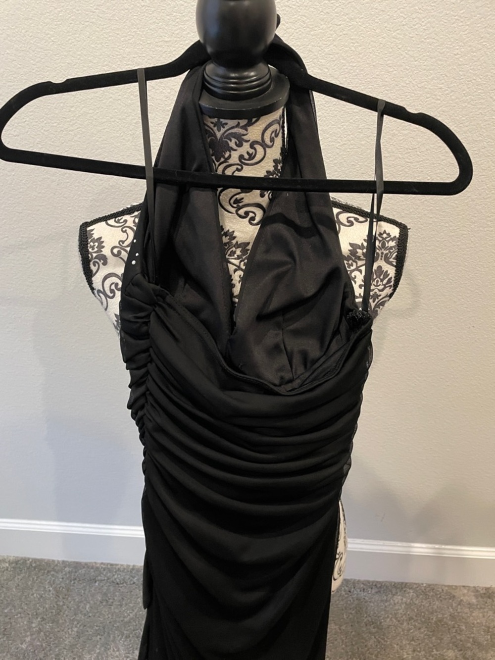 Black Halter sequined Evening Gown with Bead Detail Betsy ADam - Picture 5 of 6
